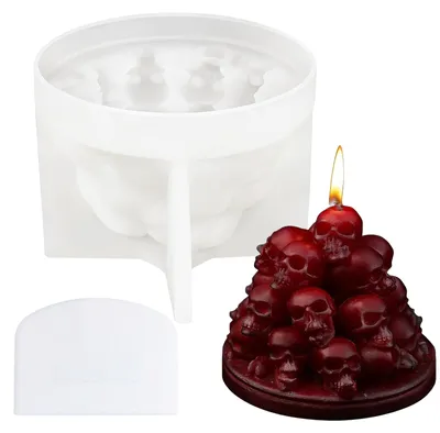Produktbild von Silikonform in Form eines Totenkopfes, 3D-Totenkopfturm, Form zum Gießen von Kerzen mit Epoxidharz und Spachtel, kompatibel mit Vakuumbelüftung, DIY-Halloween-Dekorationsform für Kerzen, Seife, Gips und Epoxidharz.