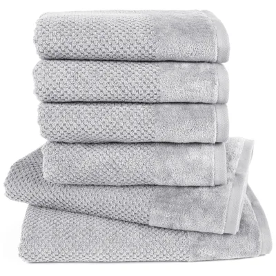 Produktbild von Pure Label 6-TLG Handtücher Set mit Aufhängeschlaufen aus Baumwolle, saugstark und weich - 2xBadetuch 70x140 cm 4xHandtuch 50x100cm, Hellgrau