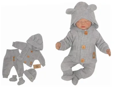 Productafbeelding van Z&Z baby set, bestaande uit een jasje, broek, muts en schoentjes - grijs