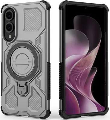Produktbild von Robuste Handyhülle für Samsung Galaxy S25 Edge mit Ringhalter Ständer Stoßfest, Magnetisch, Dual-Layer Schutz Grau