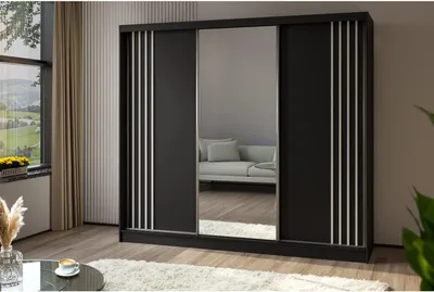 Image de BEAUTYSOFA armoire à portes coulissantes NELA II 240 cm - armoire à trois portes, armoire avec miroirs et 4 tiroirs, couleur : noir + blanc