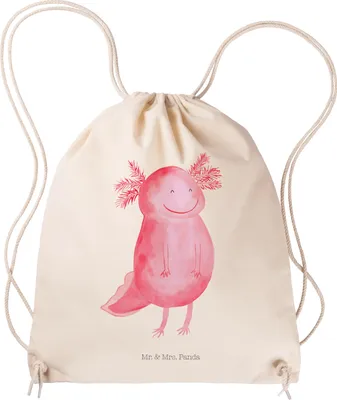 Produktbild von Mr. & Mrs. Panda gymnastiktasche Axolotl Glücklich - Transparent - Geschenk, beutel mit kordelzug, Lurch, Lebensfroh, wander rucksack, gut Gelaunt, Motivation