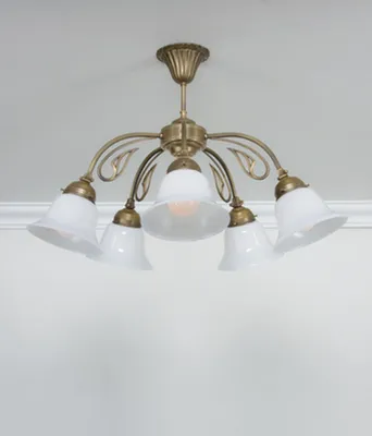 Produktbild von Deckenleuchte Messing Glas E27 in Berliner Opal Weiß Jugendstil Deckenlampe