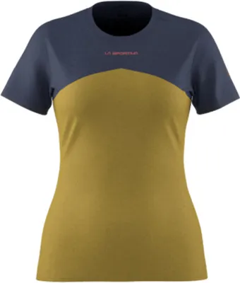 Damen T-Shirt "Roof T-Shirt W" von La Sportiva in gelb und blau; sportlich geschnitten.