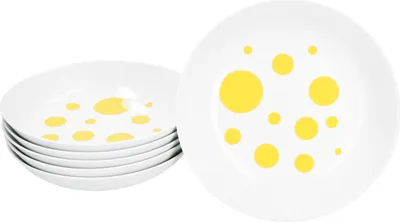 Zdjęcie produktu dla Pula żółty zestaw 6 talerzy do zupy 450ml porcelana 6 os. talerze głębokie makaron kropki