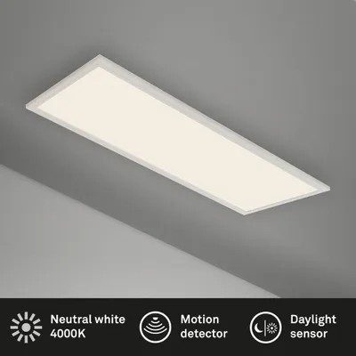 Obrázek produktu pro BRILONER Piatto LED panel, detektor pohybu, soumrakový senzor, dosah 10 m, funkce časovače, bílý, 119,5 x 29,5 x 6,5 cm