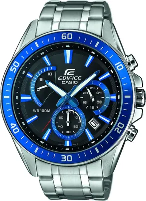 A close-up studio shot of a Casio Edifice watch.