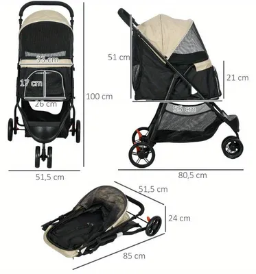 Image de Poussette pour chiens – Chariot pour animaux de compagnie – Poussette pour chats – Poussette pour promenade – Pliable – Housse de pluie imperméable