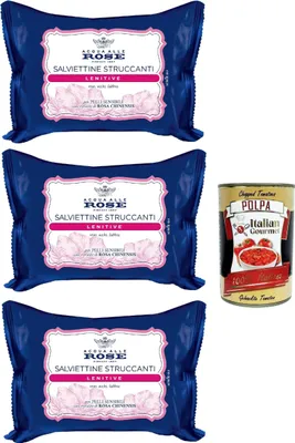 Produktbild von Acqua Alle rose, Make -up -Wischtücher für empfindliche Häute, mit schützender Wirkung und machen Sie den Entferner auf Gesicht, Augen und Lippen, 3x 20 Wischtücher + Italian gourmet polpa 400g