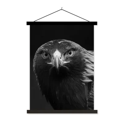 Produktbild von MuchoWow® Textilposter Bussard - Vogel - Tiere - Schwarz - Weiß 90x120 cm mit schwarzem Rahmen - Dekoration