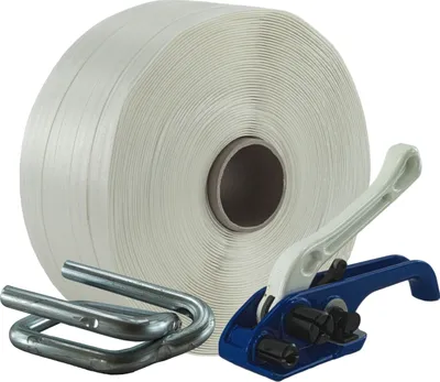 Produktbild von 25 mm Textil Polyester Umreifung Set Umreifungsband Bandspanner Metallklemmen