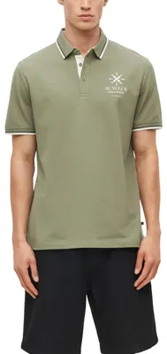 Produktbild von s.Oliver Herren Polo-Shirt – Regular Fit, Baumwoll-Piqué mit Frontprint, strukturiert – Größe 3XL, 78d1_olivgrün