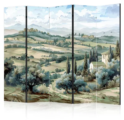 Produktbild von Muralo AKUSTIK PARAVENT 5-teilig Raumteiler klappbar TOSKANISCHE LANDSCHAFT ZYPRESSEN NATUR 225cmx172cm