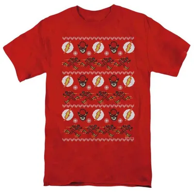 Image de T-shirt "Ugly Christmas" pour hommes/femmes, modèle unie, The Flash, référence TV37981 (taille S), couleur rouge