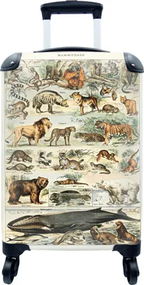 Produktbild von MuchoWow® MuchoWow® Koffer Handgepäck Trolley Rollkoffer Kleine Reisekoffer mit 4 Rollen - Tiere - Vintage - Adolphe Millot - Tiger - Löwe - Cabin Size < 55x40x23 cm & 55x40x20 cm - Fotokoffer - Kabin