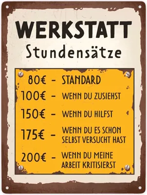Produktbild von Werkstatt Stundensätze Metallschild XXL in 28x38 cm