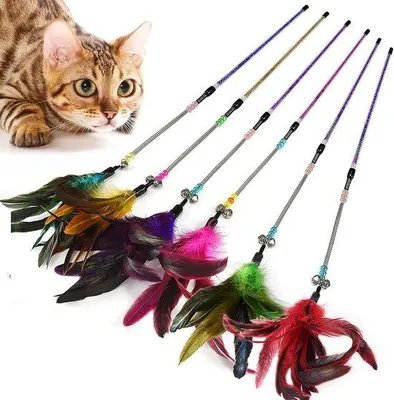 Immagine prodotto di Giocattoli per gatti con piuma e bacchetta magica (confezione da 6)