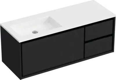 Produktbild von Sanox Badmöbel-Set Loft BxHxT 120,5 x 47 x 45,5 cm Frontfarbe schwarz mit Waschtisch Mineralguss weiß Griff chrom 847496