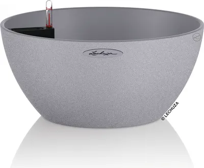 Produktbild von LECHUZA-Pflanzgefäß CUBETO Stone 30 Steingrau | Pflanzschale mit Bewässerungssystem und Pflanzeinsatz | Naturstein-Optik | Ø 30 x 13,5 cm | 13830