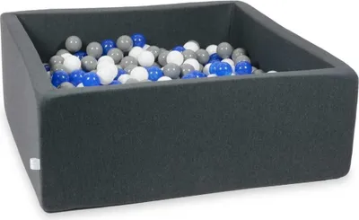 Produktbild von Bällebad 110x110x40cm Graphit – Mit 600 Bällen / blau, weiß, grau
