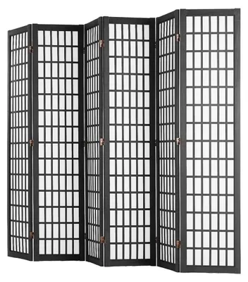 Productafbeelding van Kamerscherm Japans, wandpaneel met 4 panelen voor het creëren van ruimtes (zwart)