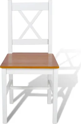 A white chair with a brown wooden seat is shown against a white background.