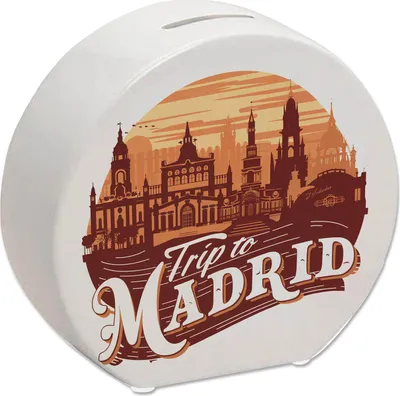 Produktbild von Spardose Trip to Madrid Keramik Retro-Design bunt H13xB14xT5cm mit Verschluss