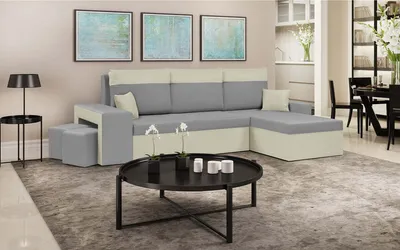 Produktbild von Ecksofa DAKOTA2 mit Schlaffunktion - Hellgrau/Creme