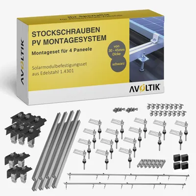 Produktbild von Avoltik Stockschrauben Blechdach PV Montagesystem Befestigung für 4 Paneele in Schwarz