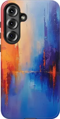 Produktbild von Lebendige abstrakte Stadtansicht in Blau und Orange – Hülle Kompatibel mit Samsung Galaxy S25 Plus