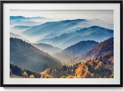 Produktbild von Berglandschaft– Wandbild mit Rahmen – Gerahmtes Bild  – Wanddekoration – 100x70 cm –  Schwarz Rahmen