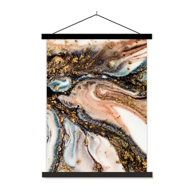 Produktbild von MuchoWow® Textilposter Marmoroptik - Gold - Schwarz - Glitzer - Chic 60x80 cm mit schwarzem Rahmen - Plakathalter
