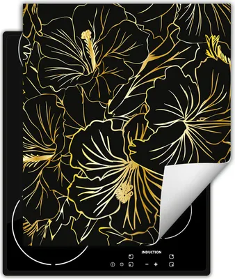 Produktbild von DarHaus Herdabdeckplatte 45x52 cm Anti Rutsch Matte Aufrollbar, schwarz - Blumen
