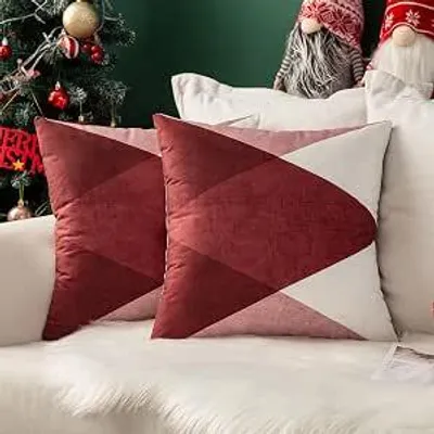 Obrázek produktu pro Pohovka – Sada 2 kusů, červená, geometrický vzor, 40x40 cm – dekorativní povlak na polštář – pro pohovku, ložnici a obývací pokoj