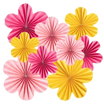Immagine prodotto di Ventagli di carta decorativi, 9 pezzi, rosa e gialli, ghirlanda da appendere per feste, compleanni e matrimoni