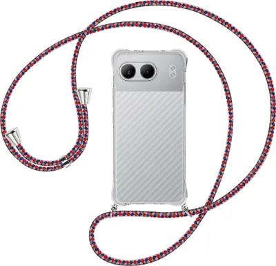 Produktbild von Handykette Backcover-Schutzhülle mit Band (Metall silberfarben) für OnePlus Nord 4 5G - silber/blau/rot