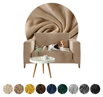 Produktbild von Elastischer Velours-Bezug für 1-Sitzer Sofa, Couch oder Schlafsofa in Kamel – Schonbezug