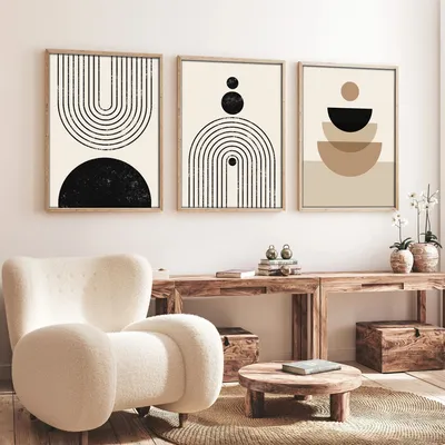 Produktbild von Wallity, Huhu262 - 50 x 70, Dekorativ gerahmtes MDF-Gemälde (3 Stück), Mehrfarbig, 100 % MDF, 50 x 70 cm