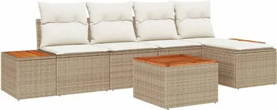 Immagine prodotto di Set da giardino composto da 6 pezzi, divano da 5 posti, colore beige e crema, realizzato in rattan sintetico