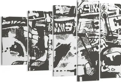 Produktbild von Bild auf Leinwand - Leinwandbild - 5 Teile - Schwarzweiß Figuren Abstraktion - 150x100cm - Wand Bild - Wanddeko - Wandbilder - Leinwanddruck - Bilder - Wanddekoration - Leinwand bilder EG150x100-5125