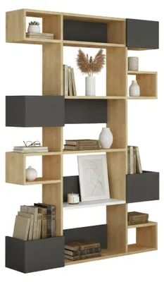 Produktbild von Bücherregal Dpiron, Büroregal, Mobiler Buchhalter, Bücherbrett, 120x20h171 cm, Eiche und Anthrazit