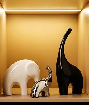 Productafbeelding van Olifant Beeldjes - Keramiek Decor - Huis Verfraaien - Set van Drie - 38 cm Hoog - Zwart Wit