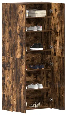 Image de Armoire à chaussures spacieuse en imitation chêne foncé – Étagère à chaussures en bois et meuble de rangement – 80 x 35,5 x 180 cm