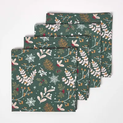 Produktbild von HOMESCAPES Festliche waldgrüne Weihnachtsservietten, 4er-Set, 100% Baumwolle, 45 x 45 cm