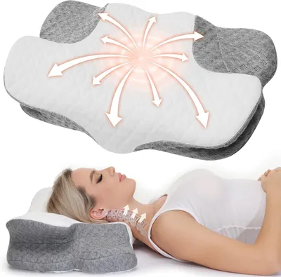 Produktbild von Orthopädisches Nackenkissen, weiß und grau, für Reisen