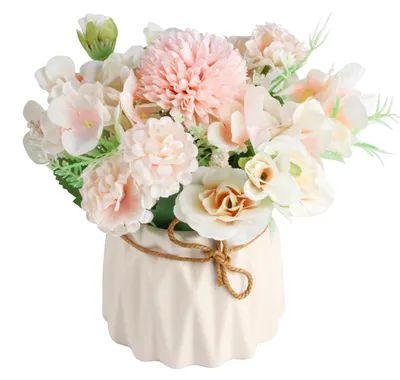 Kunstblumenstrauß im Topf, rosa, 20 cm, Keramiktopf