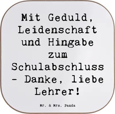 Produktbild von Mr. & Mrs. Panda Untersetzer Tasse Spruch Danke Lehrer - Weiß - Geschenk, Schuljahresende, gläseruntersetzer, Holzuntersetzer, Geschenkidee, liebevoll handgefertigt, Glas