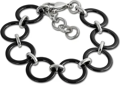 Produktbild von Amello Edelstahl Keramik Armband Circle Damen Schmuck silber schwarz ESAX14S