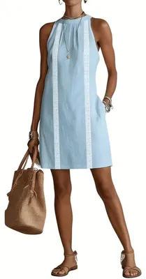 Productafbeelding van Lumoras Linnen Jurk Dames Hemelsblauw XXL