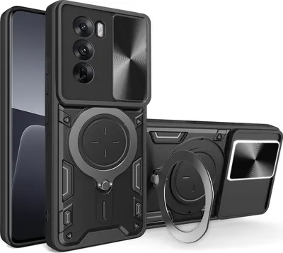 Obrázek produktu pro Pouzdro pro Oppo Reno12 dvojvrstvé odolné pouzdro s ochranným krytem kamery a kruhovým stojánkem na prsten Černý